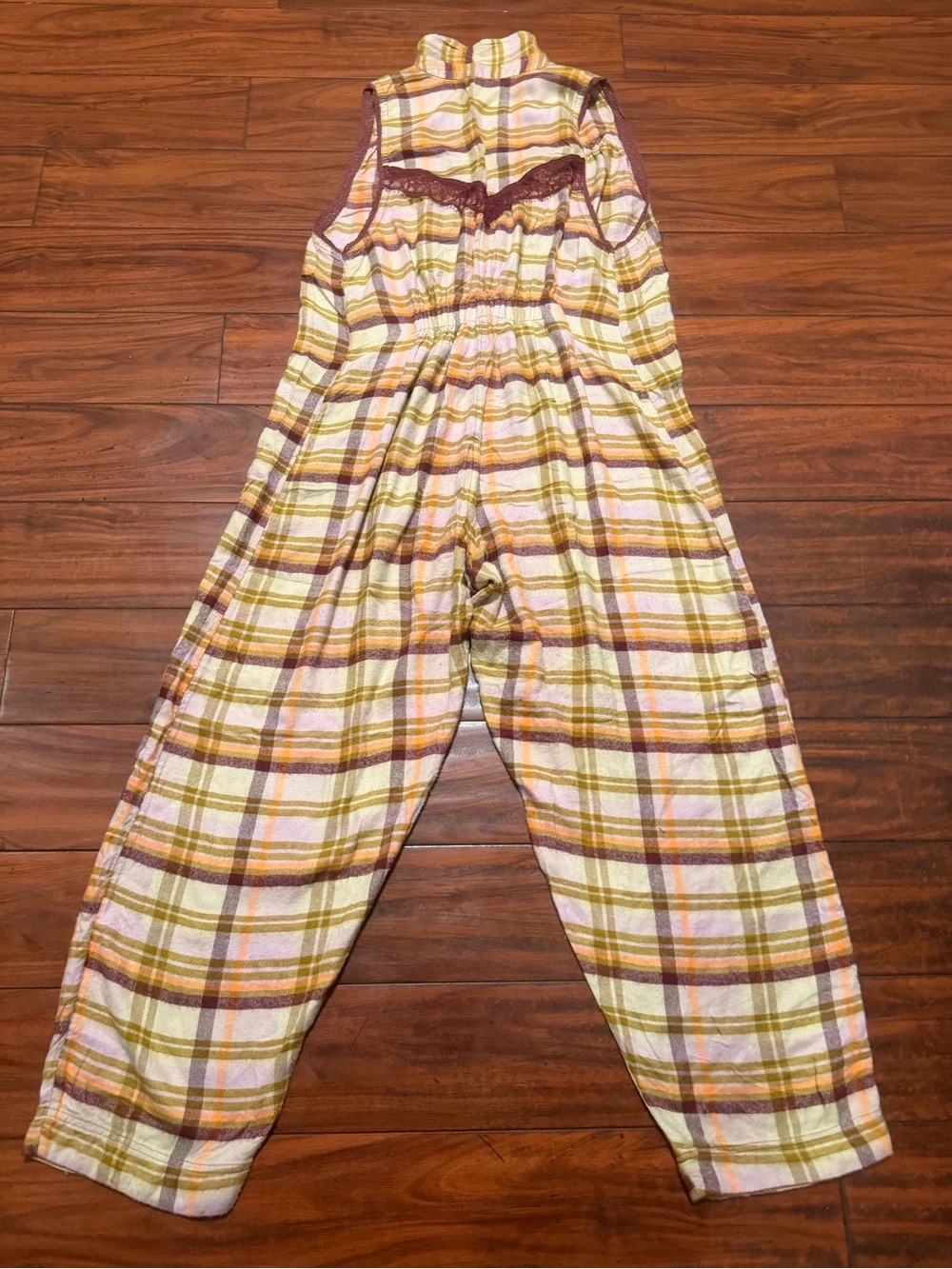 Free People Plaid Sleeveless oversized Jumpsuit in Cream, Pink & Tan - Picture 9 of 13